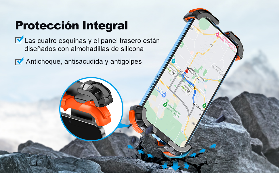 Instalação rápida do suporte móvel Glangeh compatível com diferentes tipos de guiador.