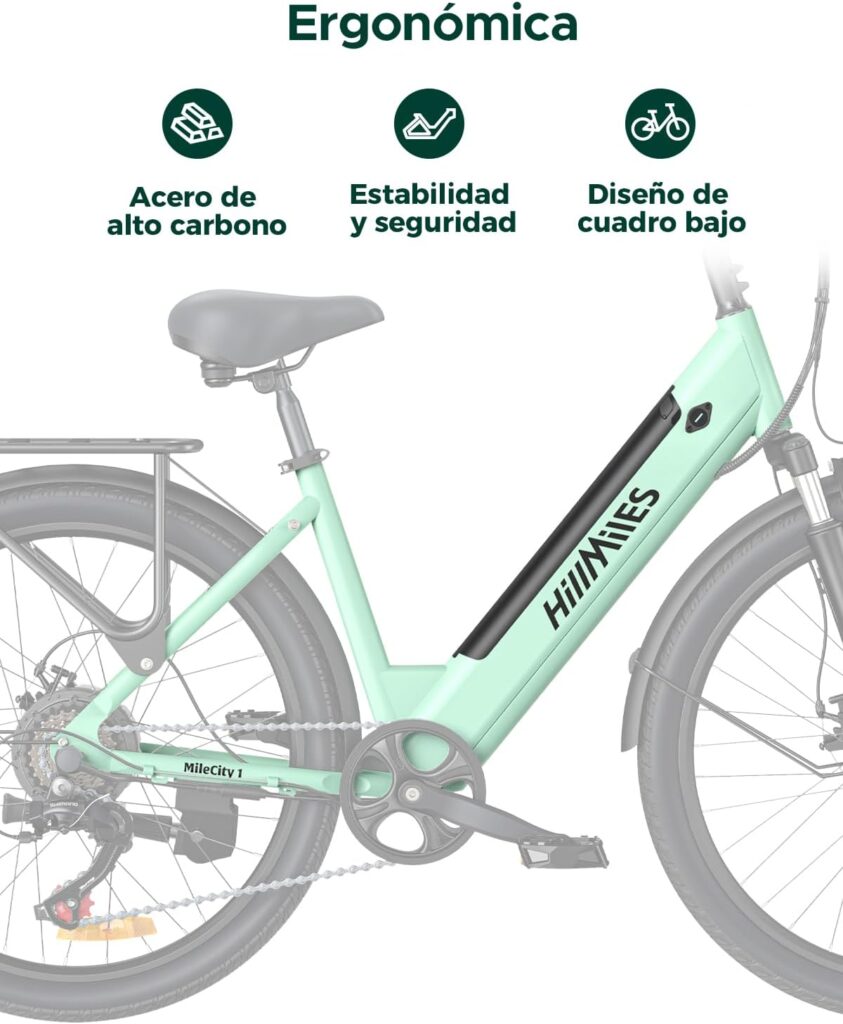 Bicicleta elétrica dobrável Milecity1 com suspensão dianteira para maior conforto.