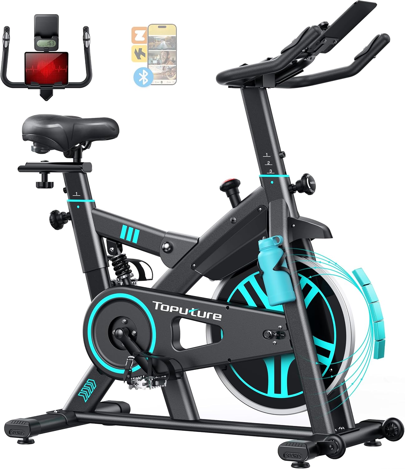 Toputure bicicleta estática silenciosa para casa com APP e amortecimento